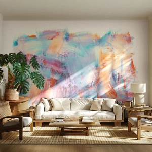 Fotomurali Premium Sand - Pennellate espressive in colori vivaci su sfondo bianco - 100x70cm - Caos colorato - Decorazione murale moderna per soggiorno e camera da letto ARTTOR