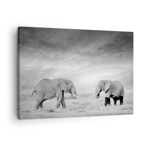 Quadro su tela - Stampe su Tela - Due elefanti sullo sfondo della savana africana - 70x50cm - Grigio è bello - Decorazione murale moderna per soggiorno e camera da letto ARTTOR