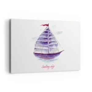 Quadro su tela - Stampe su Tela - Un dipinto ad acquerello di una barca a vela sull'acqua con una delicata iscrizione - 120x80cm - Gonfie vele e mare calmo - Decorazione murale moderna per soggiorno e camera da letto ARTTOR