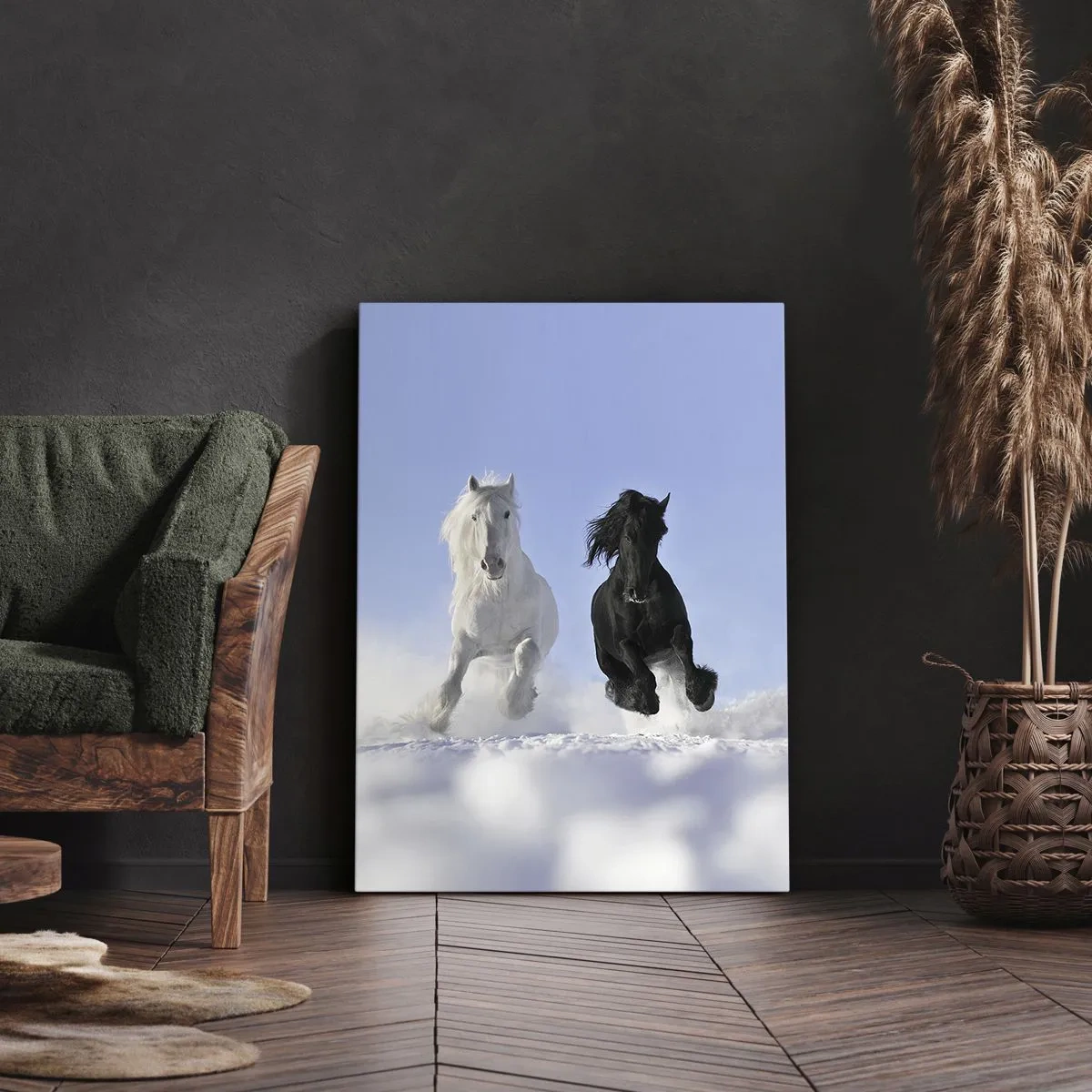 Quadro su tela - Stampe su Tela - Galoppo in bianco e nero - 55x100 cm