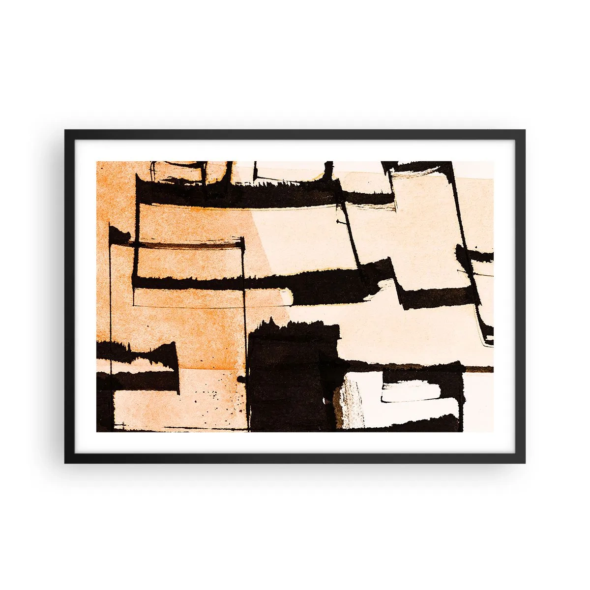 Poster in cornice nera - Motivi geometrici nei toni del marrone e del beige - 70x50cm - Comunque in ordine - Decorazione murale moderna per soggiorno e camera da letto ARTTOR