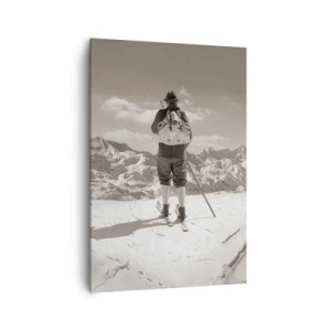 Quadro su tela - Stampe su Tela - Uno sciatore in cima a una montagna in bianco e nero - 70x100cm - E i monti sono immutabili - Decorazione murale moderna per soggiorno e camera da letto ARTTOR
