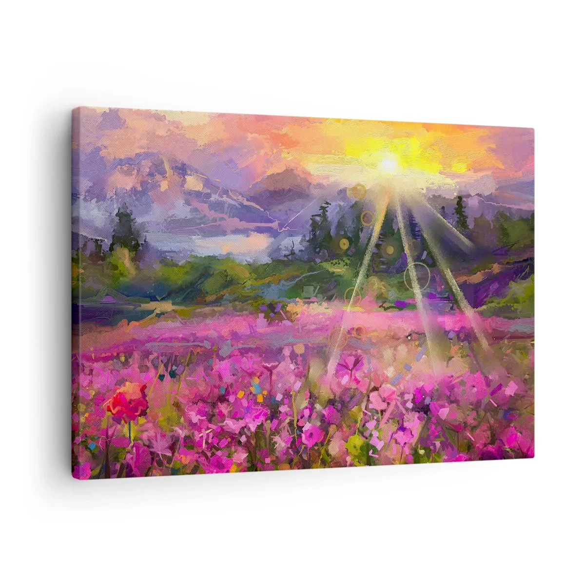 Quadro su tela - Stampe su Tela - Un pittoresco prato sotto i raggi del sole al tramonto - 70x50cm - Nella valle sotto la cura del sole - Decorazione murale moderna per soggiorno e camera da letto ARTTOR