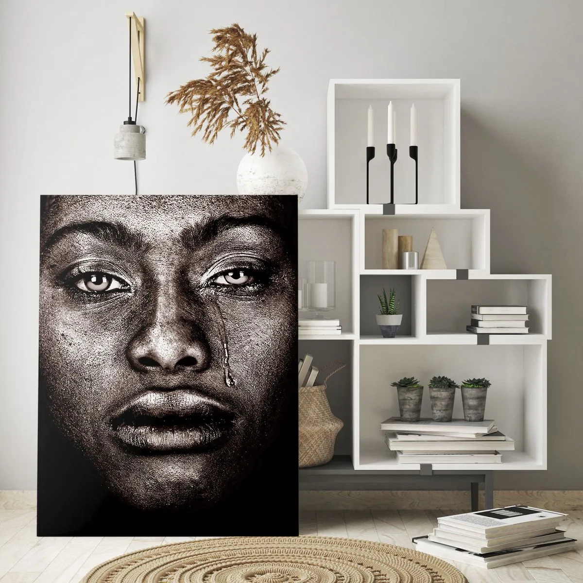 Quadro su vetro - Ritratto emozionante di una donna con una lacrima sulla guancia - 50x70cm - Un'unica lacrima - Decorazione murale moderna per soggiorno e camera da letto ARTTOR