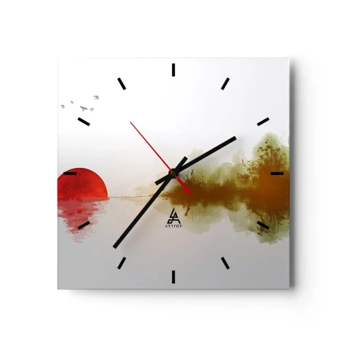 Orologio da parete - Orologio in Vetro - Tramonto astratto su un lago con riflesso - 30x30cm - Promessa di pace - Decorazione murale moderna per soggiorno e camera da letto ARTTOR