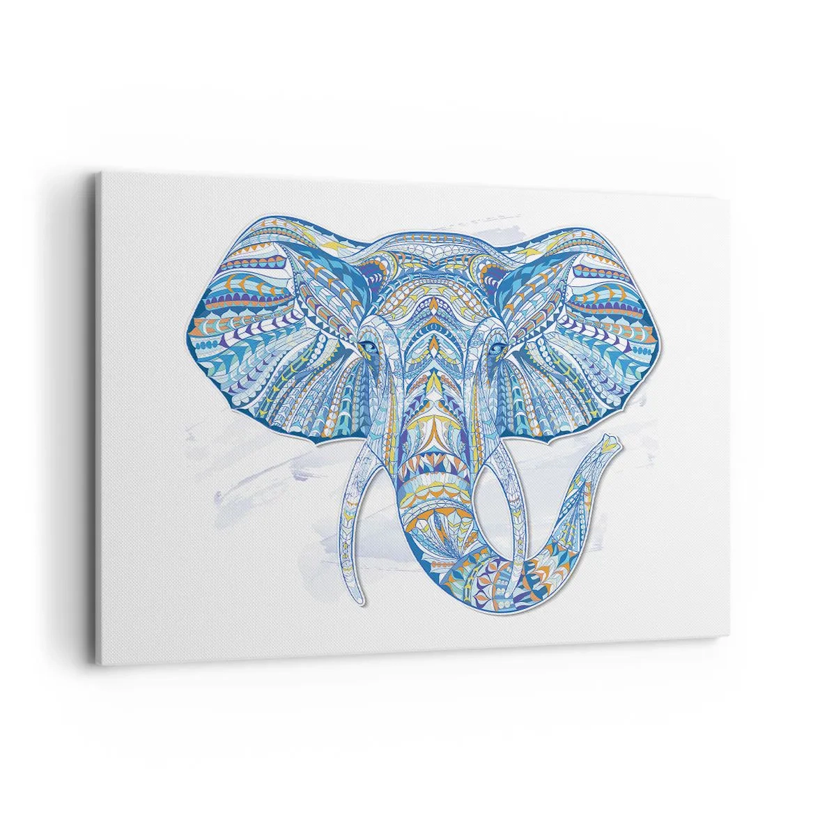 Quadro su tela - Stampe su Tela - Elefante geometrico nei toni del blu e dell'oro - 120x80cm - Intarsiato con oro e blu - Decorazione murale moderna per soggiorno e camera da letto ARTTOR