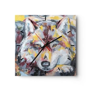 Orologio da parete - Orologio in Vetro - Ritratto artistico di un lupo dai colori intensi - 30x30cm - Pace tra i suoi - Decorazione murale moderna per soggiorno e camera da letto ARTTOR