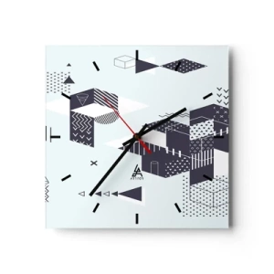 Orologio da parete - Orologio in Vetro - Grafica geometrica moderna nei toni del bianco e del blu navy - 30x30cm - La matematica nell'anima - Decorazione murale moderna per soggiorno e camera da letto ARTTOR