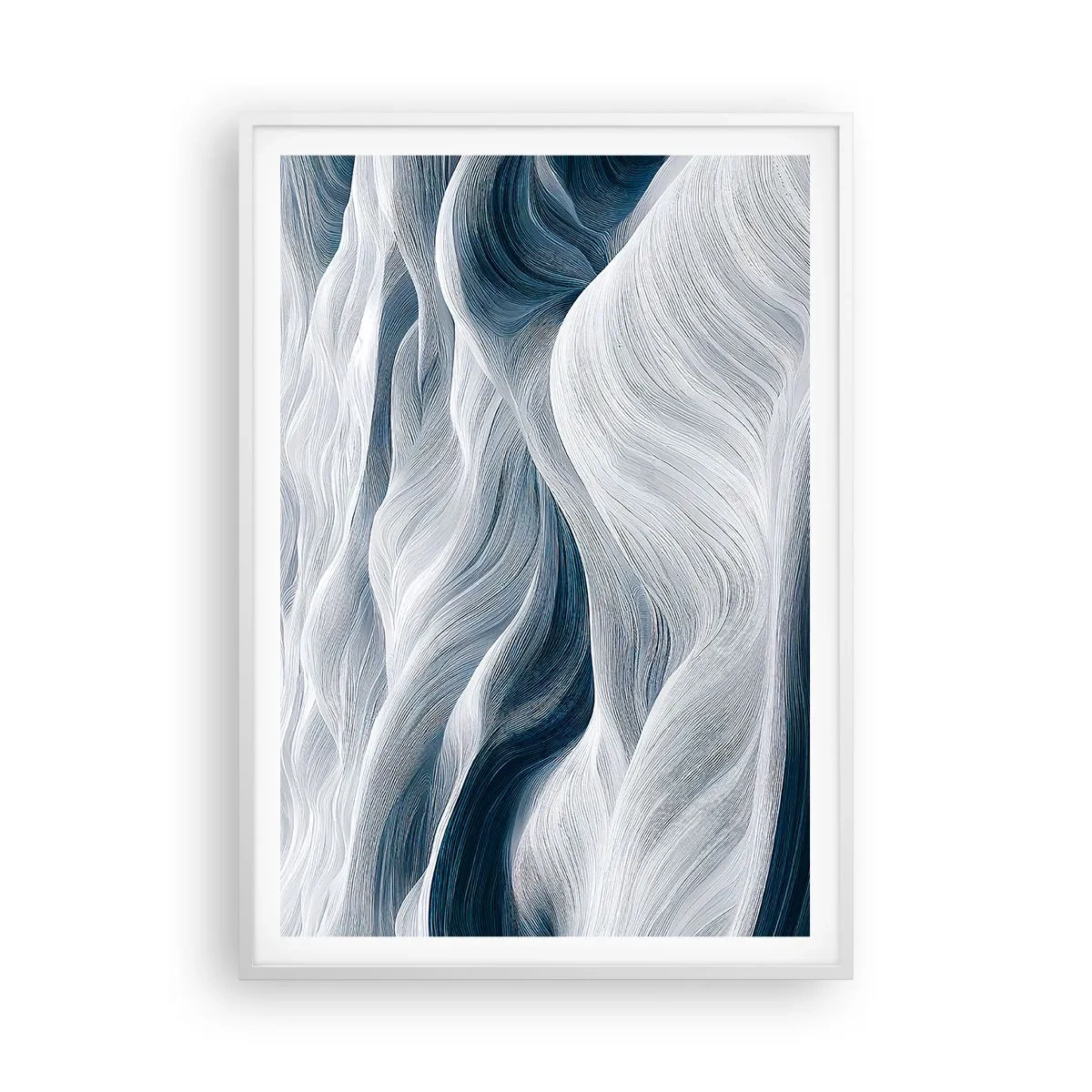 Poster in cornice bianca - Onde bianche e blu - 70x100 cm