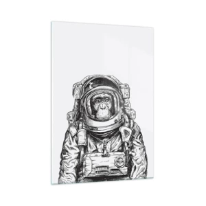 Quadro su vetro - Schizzo di una scimmia in tuta da astronauta su sfondo bianco - 50x70cm - Evoluzione alternativa - Decorazione murale moderna per soggiorno e camera da letto ARTTOR