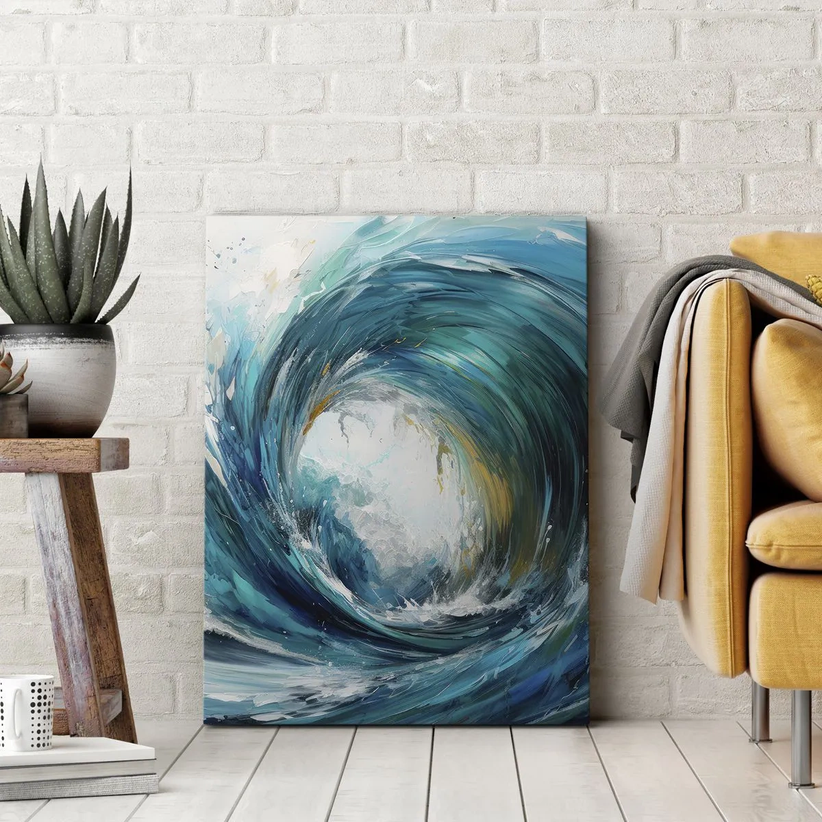 Quadro su tela - Stampe su Tela - Un'onda dinamica nei toni del blu e del turchese - 50x70cm - Portale marino - Decorazione murale moderna per soggiorno e camera da letto ARTTOR