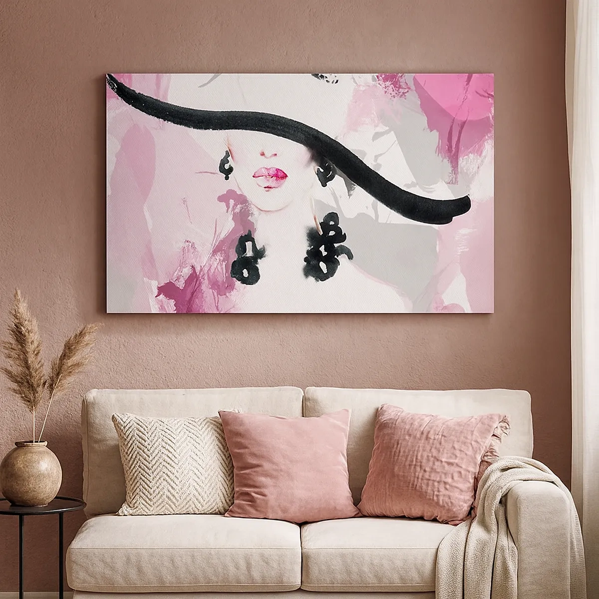 Quadro su tela - Stampe su Tela - Ritratto di donna in nero e rosa - 30x30 cm