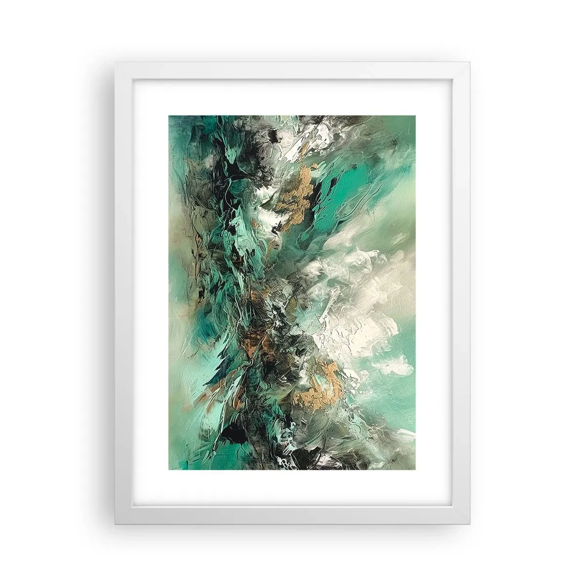 Poster in cornice bianca - Frangente nero e smeraldo - 30x40 cm