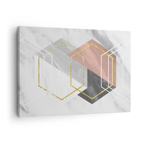 Quadro su tela - Stampe su Tela - Figure geometriche con accenti in oro e marmo - 70x50cm - Composizione a catena - Decorazione murale moderna per soggiorno e camera da letto ARTTOR