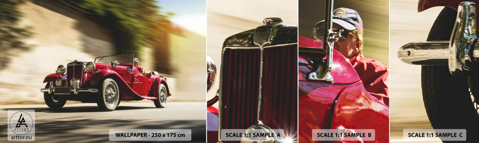 Campione di Fotomurale Adesivo Deluxe Sticker - Più bella della Nike di Samotracia - Auto, retrò, Cabriolet - 100x30 cm