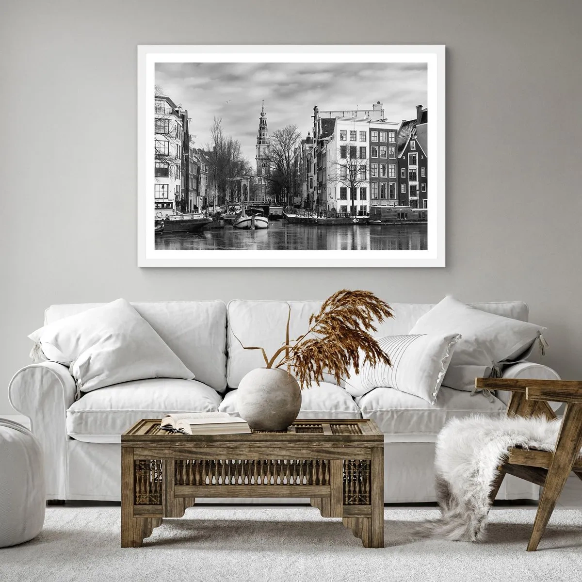 Poster in cornice bianca - Atmosfera di Amsterdam - 40x40 cm