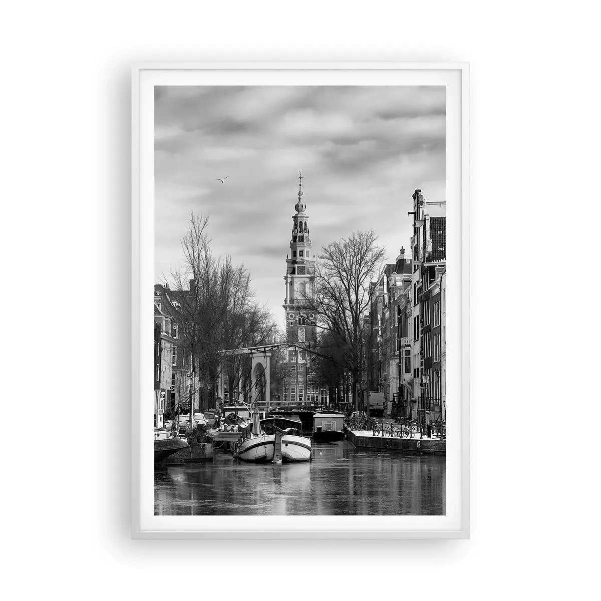 Poster in cornice bianca - Atmosfera di Amsterdam - 70x100 cm