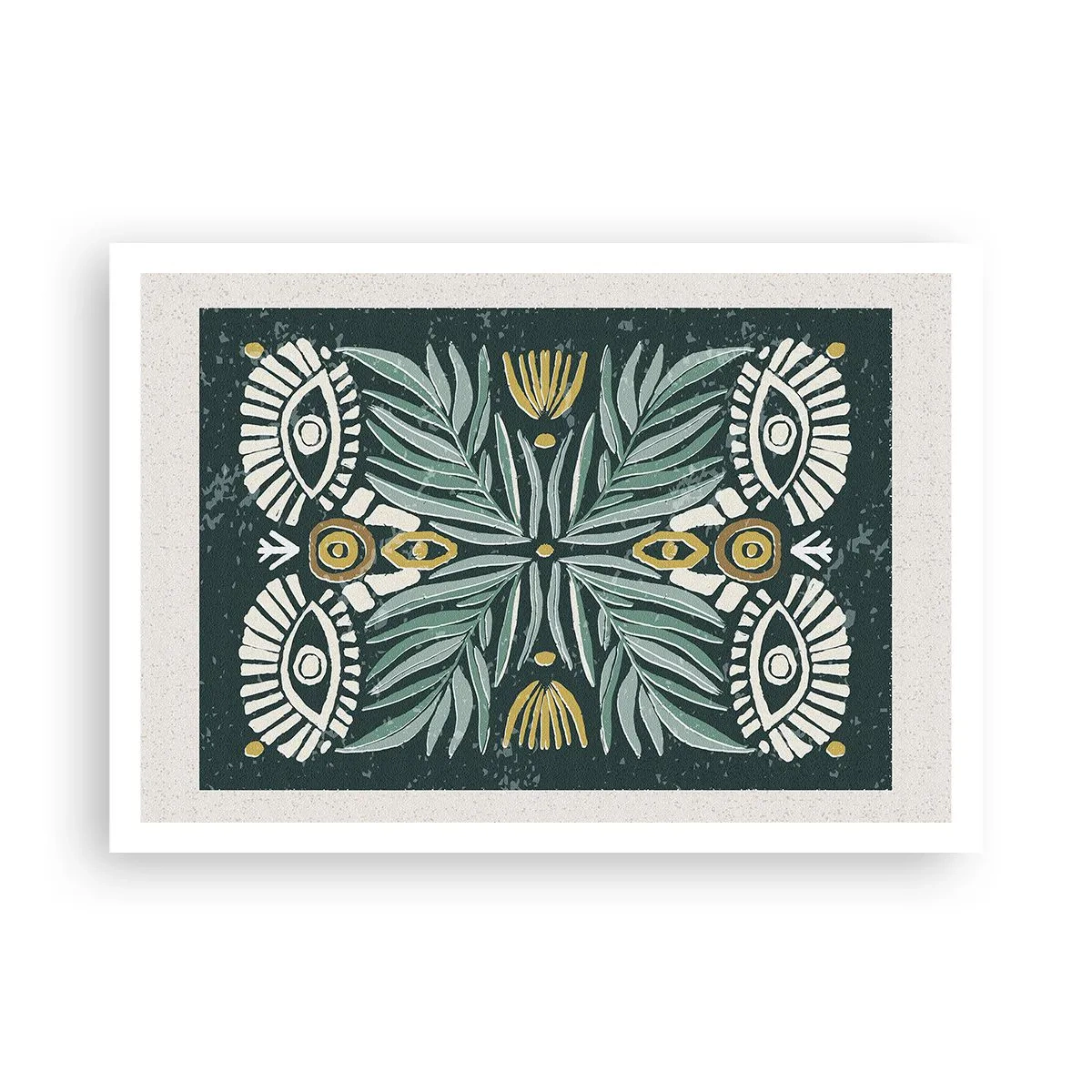 Poster - Motivo vegetale simmetrico su sfondo verde - 100x70cm - Geometrie di arte popolare - Decorazione murale moderna per soggiorno e camera da letto ARTTOR