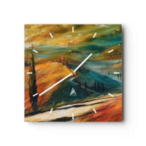 Orologio da parete - Orologio in Vetro - Paesaggio toscano con campi, strada e cipressi - 30x30cm - Paesaggio toscano - Decorazione murale moderna per soggiorno e camera da letto ARTTOR