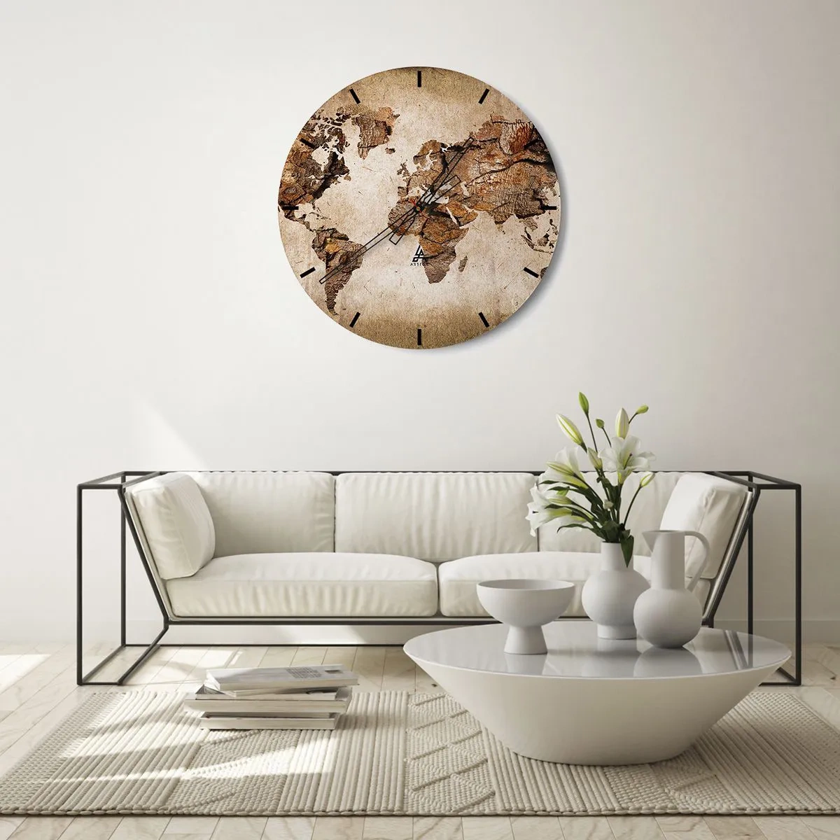 Orologio da parete - Orologio in Vetro - Quadrante dell'orologio con motivo di mappa del mondo in stile rustico - 30x30cm - Alla scoperta del mondo - Decorazione murale moderna per soggiorno, cucina e camera da letto ARTTOR