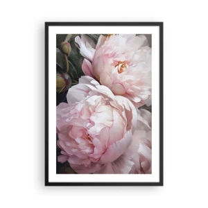 Poster in cornice nera - Delicate peonie nei toni pastello del rosa e del bianco - 50x70cm - L'attimo della fioritura - Decorazione murale moderna per soggiorno e camera da letto ARTTOR
