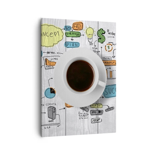 Quadro su tela - Stampe su Tela - Una tazza di caffè sullo sfondo di un disegno concettuale - 50x70cm - Un momento di pausa - Decorazione murale moderna per soggiorno e camera da letto ARTTOR