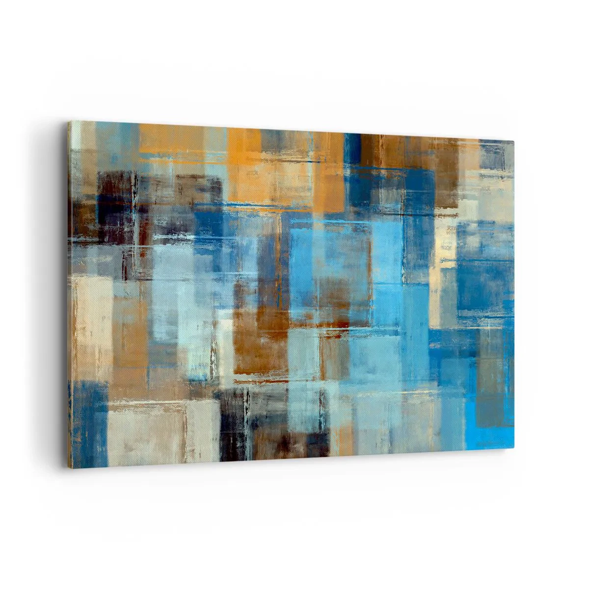Quadro su tela - Stampe su Tela - Composizione geometrica astratta nei toni del blu e del marrone - 100x70cm - Attraverso la tenda blu - Decorazione murale moderna per soggiorno e camera da letto ARTTOR