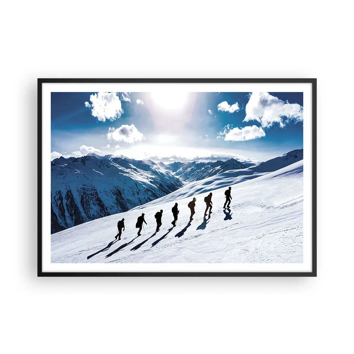 Poster in cornice nera - Un gruppo di alpinisti che scalano un pendio innevato - 100x70cm - La squadra dei conquistatori - Decorazione murale moderna per soggiorno e camera da letto ARTTOR