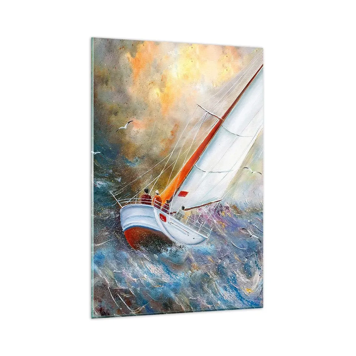 Quadro su vetro - Barche a vela su onde agitate in una composizione dinamica - 80x120cm - Correndo sulle onde - Decorazione murale moderna per soggiorno e camera da letto ARTTOR