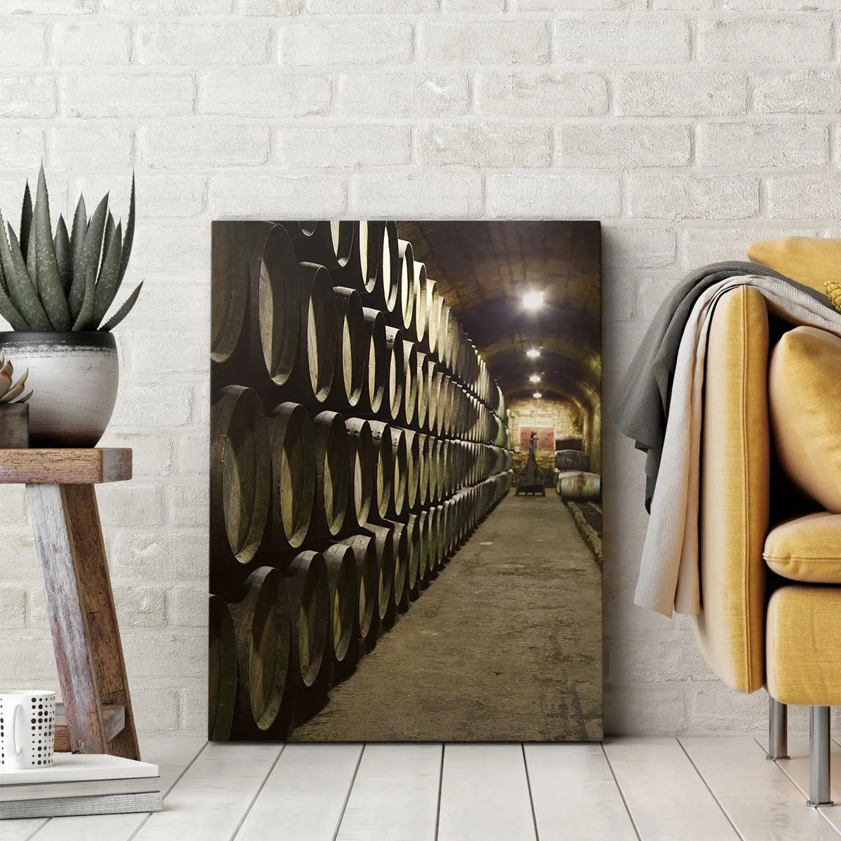 Quadro su tela - Stampe su Tela - Una cantina con botti di legno per il vino disposte in file - 50x70cm - È bene riposare - Decorazione murale moderna per soggiorno e camera da letto ARTTOR