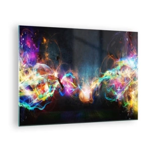 Quadro su vetro - Luci astratte ed energia colorata in stile futuristico - 70x50cm - Con gioia contro l'oscurità - Decorazione murale moderna per soggiorno e camera da letto ARTTOR