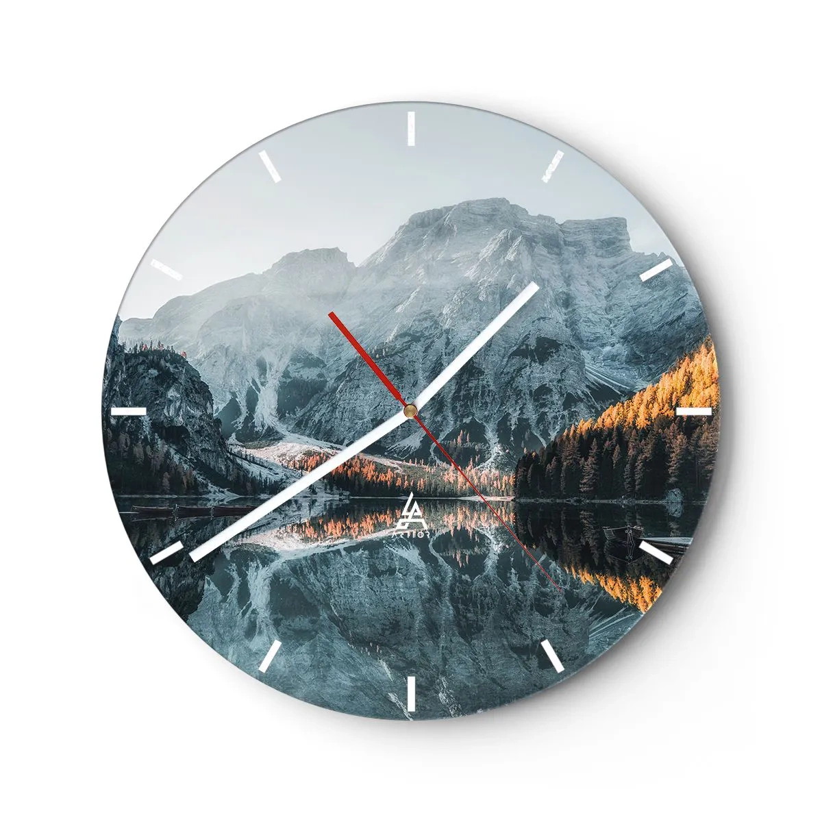 Orologio da parete - Orologio in Vetro - Un paesaggio montano riflesso sulla superficie di un lago calmo - 30x30cm - Paesaggio allo specchio - Decorazione murale moderna per soggiorno, cucina e camera da letto ARTTOR