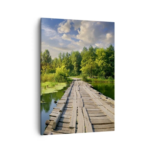 Quadro su tela - Stampe su Tela - Un paesaggio pittoresco con un ponte e un cigno - 50x70cm - Estate, estate ovunque - Decorazione murale moderna per soggiorno e camera da letto ARTTOR