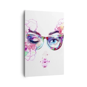 Quadro su tela - Stampe su Tela - Volto acquerello con occhiali colorati e fiori - 80x120cm - Promessa allettante - Decorazione murale moderna per soggiorno e camera da letto ARTTOR