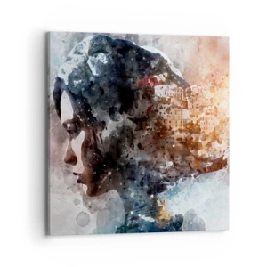 Quadro su tela - Stampe su Tela - Racconto su una ragazza con città sullo sfondo - 70x70 cm