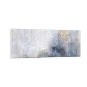 Quadro su vetro - Sottili macchie astratte nelle tonalità del blu e del beige - 140x50cm - Toni e accordi dei colori - Decorazione murale moderna per soggiorno e camera da letto ARTTOR