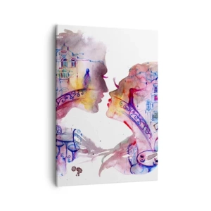 Quadro su tela - Stampe su Tela - Un acquerello romantico che raffigura le sagome degli innamorati - 50x70cm - Misterioso ponte dei sospiri - Decorazione murale moderna per soggiorno e camera da letto ARTTOR