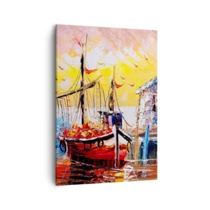 Quadro su tela - Stampe su Tela - Pittoresco porto al tramonto con barche da pesca - 50x70cm - Ritorno felice - Decorazione murale moderna per soggiorno e camera da letto ARTTOR