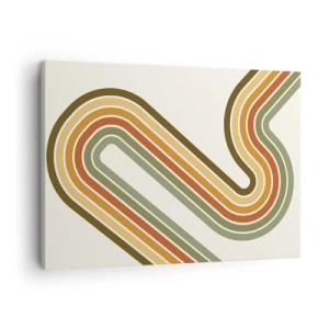 Quadro su tela - Stampe su Tela - Motivo geometrico nei toni del verde, arancione e beige su sfondo chiaro - 70x50cm - Zig zag fino alla meta - Decorazione murale moderna per soggiorno e camera da letto ARTTOR