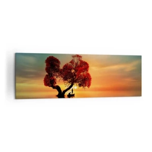 Quadro su tela - Stampe su Tela - Un albero dalle foglie rosse e una barca sull'acqua al tramonto - 160x50cm - Gli esiliati e il silenzio fuori dal mondo - Decorazione murale moderna per soggiorno e camera da letto ARTTOR