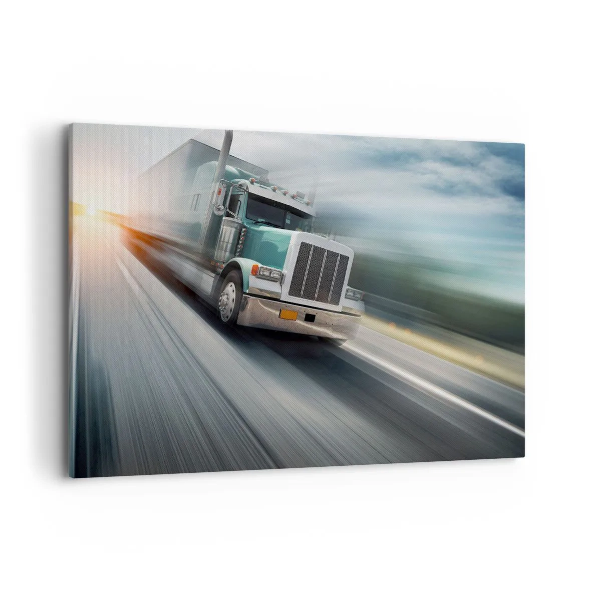 Quadro su tela - Stampe su Tela - Un camion in autostrada in movimento al tramonto - 100x70cm - Gigante americano in corsa - Decorazione murale moderna per soggiorno e camera da letto ARTTOR