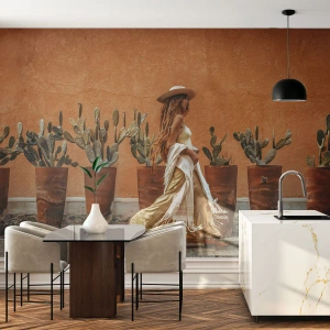 Fotomurali Premium Canvas - In stile hippy - Boho, Donna, Cactus - 300x210 cm