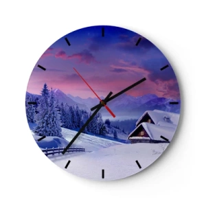 Orologio da parete - Orologio in Vetro - Paesaggio invernale con un cottage in montagna al tramonto - 30x30cm - Notte silenziosa - Decorazione murale moderna per soggiorno, cucina e camera da letto ARTTOR