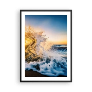 Poster in cornice nera - Un'onda marina dinamica che si infrange sulla riva al tramonto - 50x70cm - Gioco sulla sabbia - Decorazione murale moderna per soggiorno e camera da letto ARTTOR