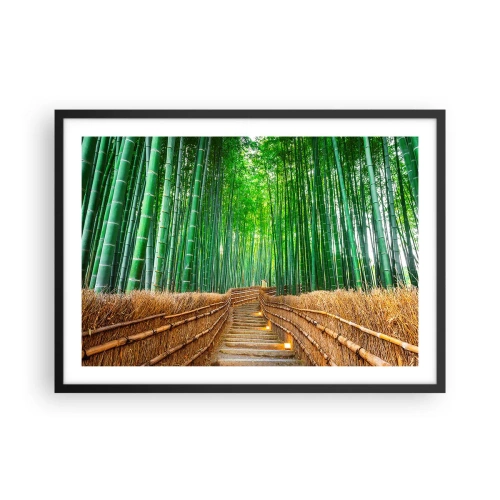 Poster in cornice nera - Un sentiero in una fitta foresta di bambù - 70x50cm - Essenza della natura asiatica - Decorazione murale moderna per soggiorno e camera da letto ARTTOR