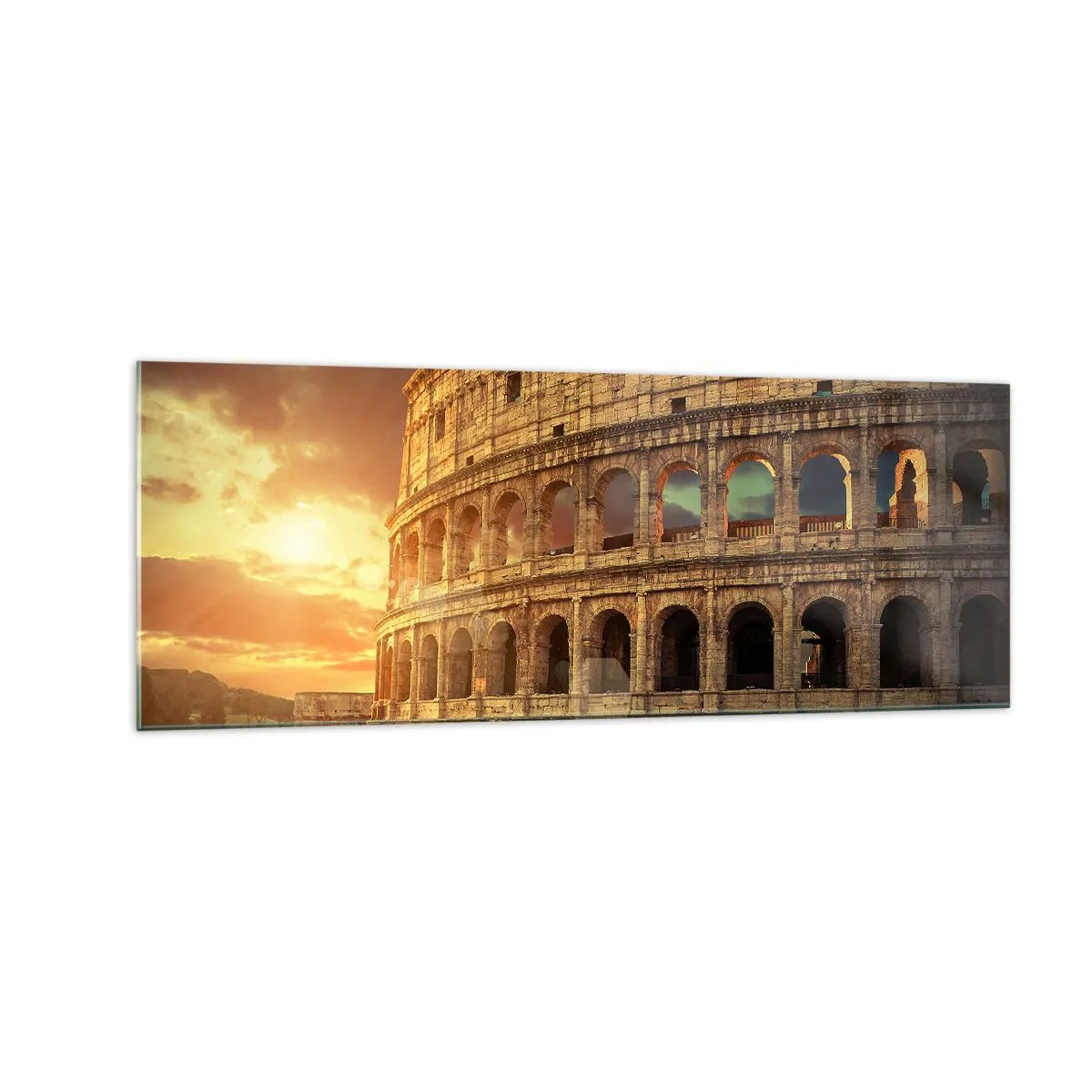 Quadro su vetro - Il Colosseo a Roma al tramonto - 140x50cm - Impressione colossale - Decorazione murale moderna per soggiorno e camera da letto ARTTOR