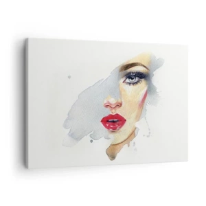 Quadro su tela - Stampe su Tela - Ritratto ad acquerello di una donna dallo sguardo intenso. - 70x50cm - Riflesso in una goccia d'acqua - Decorazione murale moderna per soggiorno e camera da letto ARTTOR