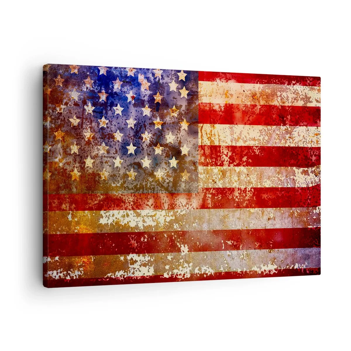Quadro su tela - Stampe su Tela - Bandiera statunitense stilizzata con effetto invecchiato - 70x50cm - L'attimo non passa - Decorazione murale moderna per soggiorno e camera da letto ARTTOR