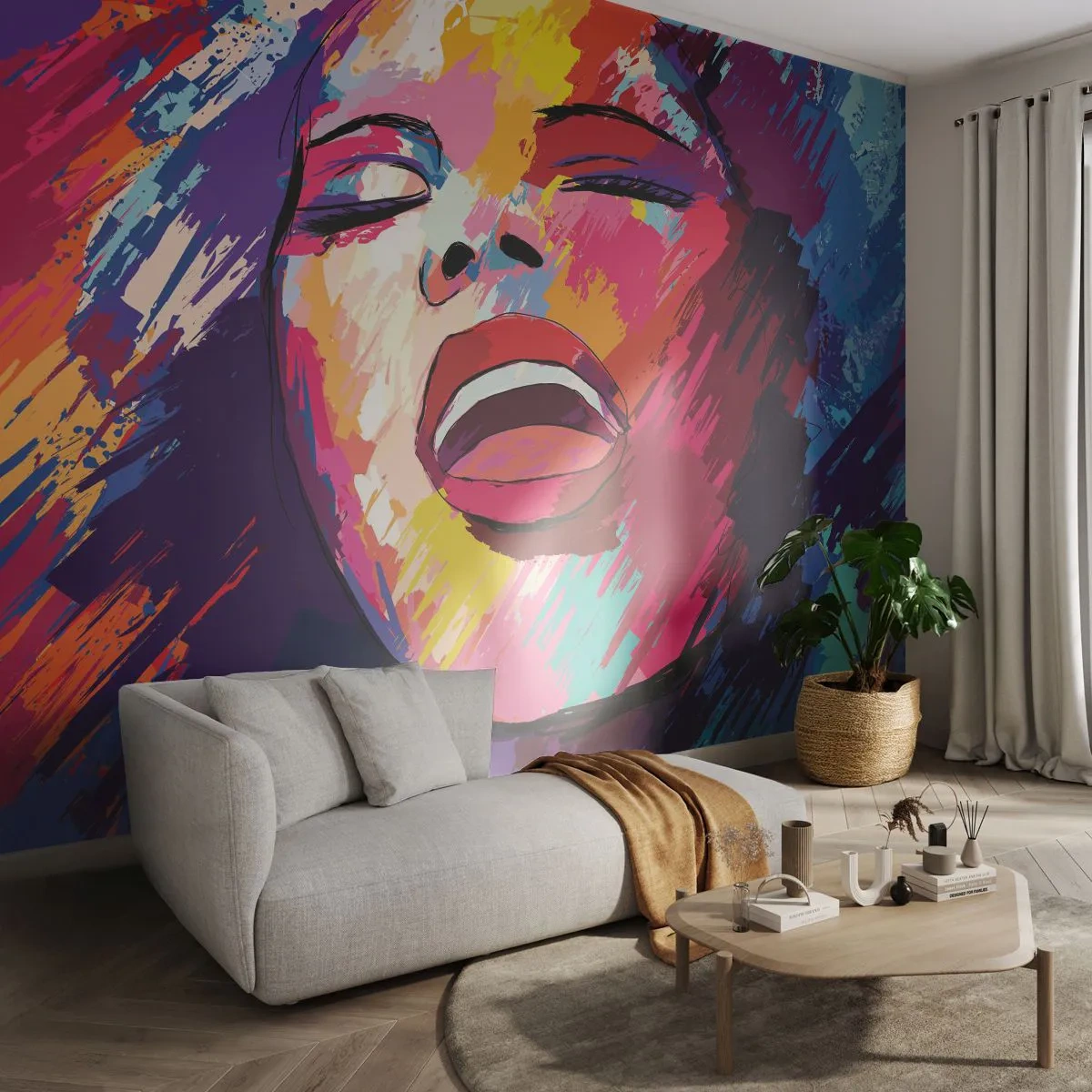 Fotomurali Autoadesivo Deluxe Sticker - Cantare tutta la vita - Cantante, Astrazione, Ritratto di una donna - 450x315 cm