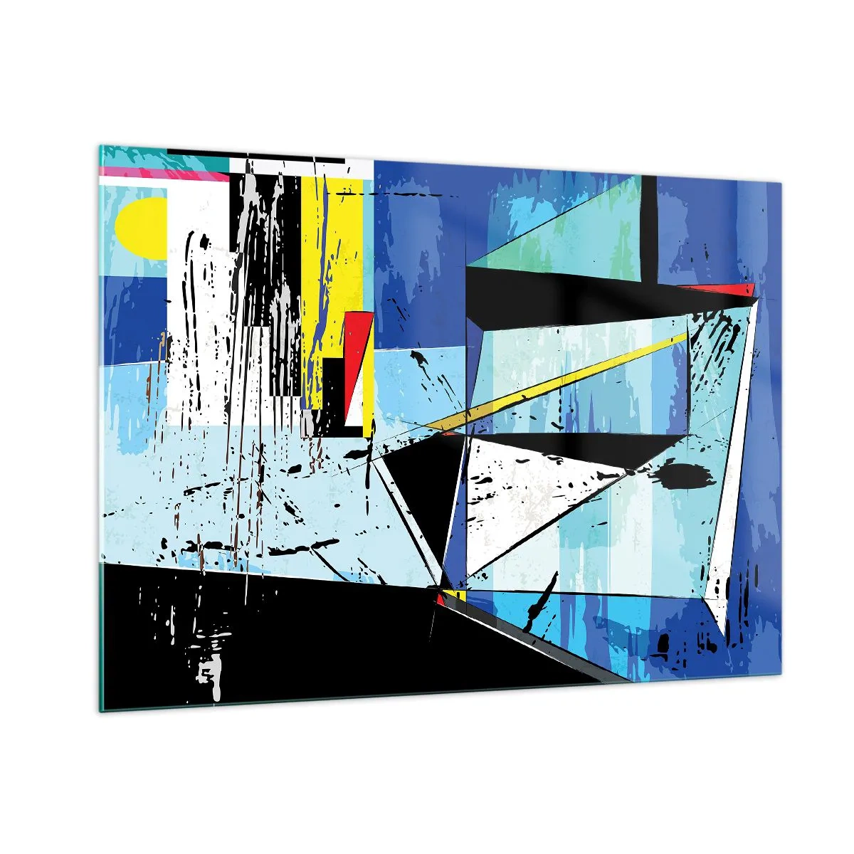 Quadro su vetro - Composizione geometrica astratta nei toni del blu - 100x70cm - Guardando il mondo da un'angolazione... - Decorazione murale moderna per soggiorno e camera da letto ARTTOR